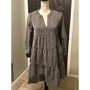 Anthropologie Gray Corduroy Tiered Ruffle Baby Doll Dress